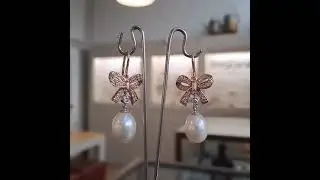 Rose Gold Diamond Bow Earrings with Pearl Drops #earrings #rosegold #pearls