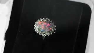 OJ1139 - Solid Black Opal Ring - Red Fire