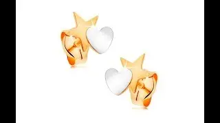 Schmuck - Zweifarbige Ohrstecker in 14K Gold - Stern mit Herzen verbunden