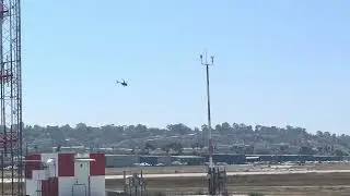 Robinson R44 Helicopter taking off from Torrance Airport