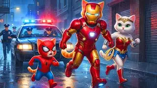 Superhero Cat Chase : Why Are the Police Hunting Them Tonight? 🚓😱 | Funny Cat Animation