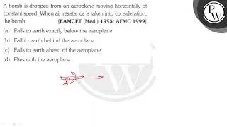 A bomb is dropped from an aeroplane moving horizontally at constant speed. When air resistance i...