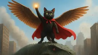 Epic Fight! Superhero Cat vs Giant Dinosaur 🐱⚡🦖@marvel #AI 