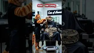 Cat Barber Cutting a Snake&rsquo;s Hair  #CatBarber #SnakeHaircut #FunnyAnimals