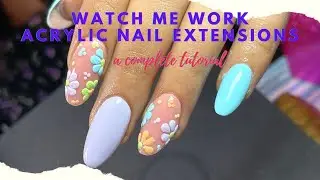 Doing Almond nails on a client | Spring Nails | Acrylic Extensions Tutorial