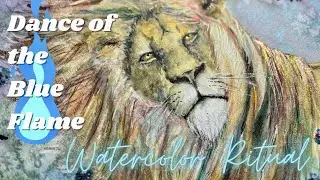 'Dance of the Blue Flame' Lion Watercolor Ritual Painting for Wolf & Thyme