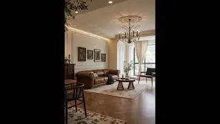 Brown Leather Sofa & Grand Chandelier: A Stylish Home Space