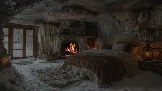 ❄️ Winter Cave Retreat | Crackling Fireplace & Snowstorm Sounds for Deep Sleep & Relaxation ❄️