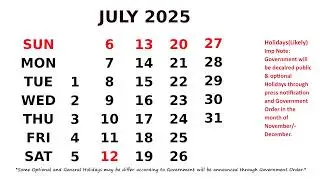 Calendar July 2025