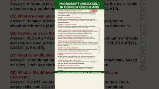MS Excel Interview Questions and Answers | Microsoft Excel Interview Questions and Answers