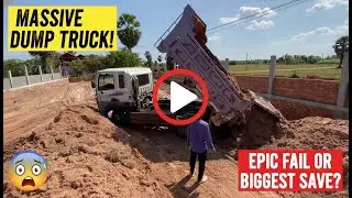 Dump Truck Stuck While Unloading Dirt 😱  Construction Fail