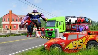 Flatbed Truck McQueen | Transportation with Truck - Pothole vs Car #12 | BeamNG.Drive Gameplay
