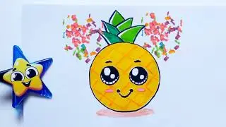How To Draw Pineapple Fruit Step By Step/Fruits Drawing For Kids/Pineapple cute Drawing Easy trick
