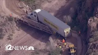 Semi truck gets stuck on bridge on SR-88 near Apache Lake