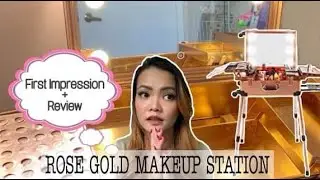 Amazon Rose Gold MAKEUP VANITY TABLE with Mirror I MOBILE MAKEUP STATION l First Impression + Review