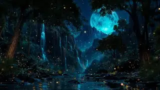 Enchanted Jungle Under the Moon 🌙🌿💧 | Waterfall & Fireflies Night Ambience for Deep Sleep