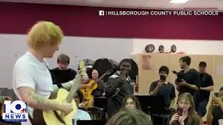 Ed Sheeran crashes high school band practice