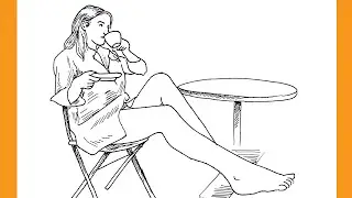 Drawing a Lady With Tea Cup./ Model Figure Drawing. / Figure Drawing Technique.
