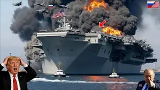 2 hours ago! The only US multirole aircraft carrier was completely destroyed by a Russian attack!