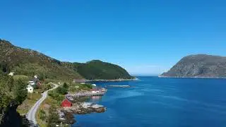 Aerial Drone Flight over Husev&aring;g Village on Husev&aring;g&oslash;y, Norway 2018