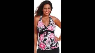 Shore Club Womens Plus Size Rosewood Tie Front Halter Tankini Top Multi