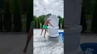 Giant Toilet Slide into Pool Slow Motion #shorts