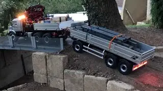 Engins de chantier RC 1/14 porteur camion jdm 6x6 Mercedes avec sa remorque 3 essieux 1/14 jdmodel