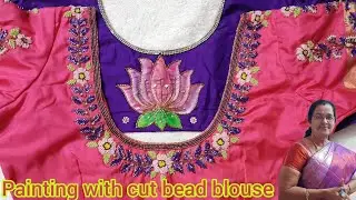 Aari with painting - cut bead work blouse design🌹