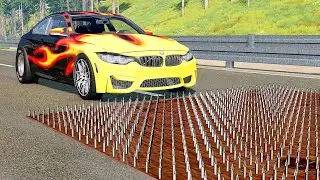 Cars Driving on Bed of Nails - BeamNG.drive