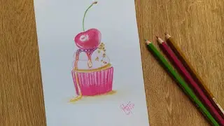 Cup cake drawing with color pencil | Realistic cake drawing | Faber Castell pencil drawings