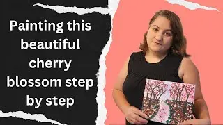 Easy painting acrylic cherry blossom hill step by step