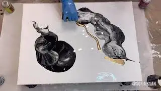 Black, White, Gold acrylic pouring on canvas by Sofia Ksan