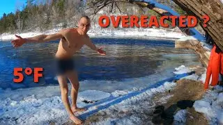 Solo Winter Camping In Front Of A Frozen River | COLD ICE DIP | Part 2