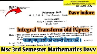 Integral transform old papers Msc 3rd Semester mathematics || Davv indore ||