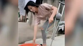 Lovely Amputee Girl Washing Clothes #2