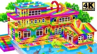 How I Build Mega Rainbow Survival Castle Fortress With Swimming Pool Inflatable Slide For Turtle