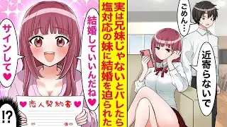 美しい妹から冷たい態度を取られている俺→ある日、実は血がつながっていないことが明らかになると「私たち、結婚しても良かったんだね///」と恋人契約書を見せて甘えてきた。