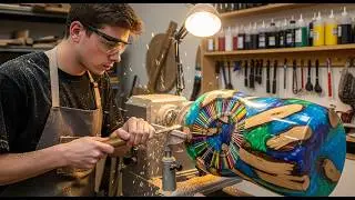 Magic Woodturning: Genius Young Carpenter Make A Magic With Epoxy And Color Pencil on Lathe