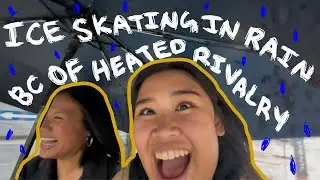 two girls go ice skating in the pouring rain bc of heated rivalry