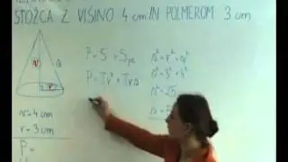 Izračunaj površino in prostornino stožca