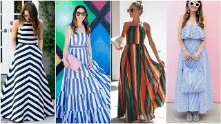 Strip pattern maxi dress for girls||Cool look strip dress design for girls-Crazy about Fashion.