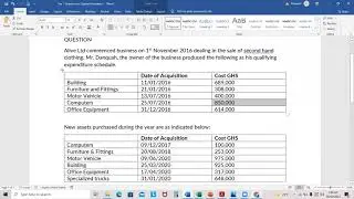Calculation of Capital Allowance