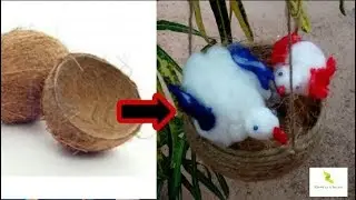 DIY coconut shell bird nest| Best out of waste| Coconut shell craft ideas| DIY Cotton Bird