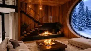 Modern Snowcave Cabin ❄️ Cozy Fireplace & Falling Snow | Relaxing Winter Ambience