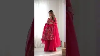 PURE SOFT ROMANSILK CHANDERI DISCHARGE PRINT FABRIC FULLY FLAIR KEDIYA STYLE KURTA,WITH DUPPTA 1850p