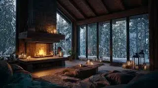 🤍❄️White Piano Night Ambience | Snow Outside the Window & Cozy Fireplace