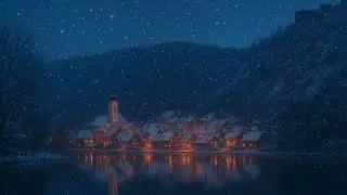 Snowy Village Night by the Lake &bull; Gentle Falling Snow &bull; 64 Minutes of Calm Winter Ambience