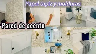 Cambios en mi entrada o recibidor/ papel tapiz y molduras increíble cambio 😍🏡⚒️ PARED de ACENTO 