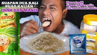 SUAPAN DUA KALI || MAKAN BERAS MENTAH CAMPUR SUSU KENTAL MANIS || ASMR RAW RICE EATING