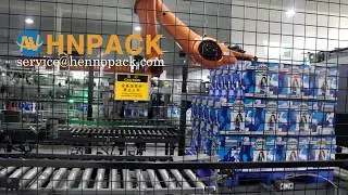 Hennopack robotic palletizing system for drink carton box high speed stacker with kuka robot
